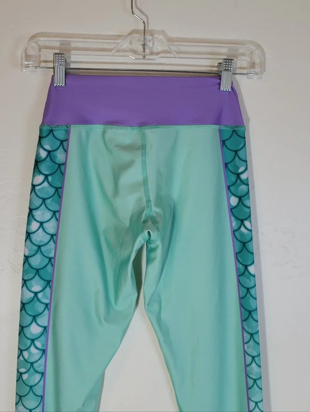 Disney Run Women S Mint Green Mermaid-Print Swim Leggings with Purple Waistband - Picture 4 of 8